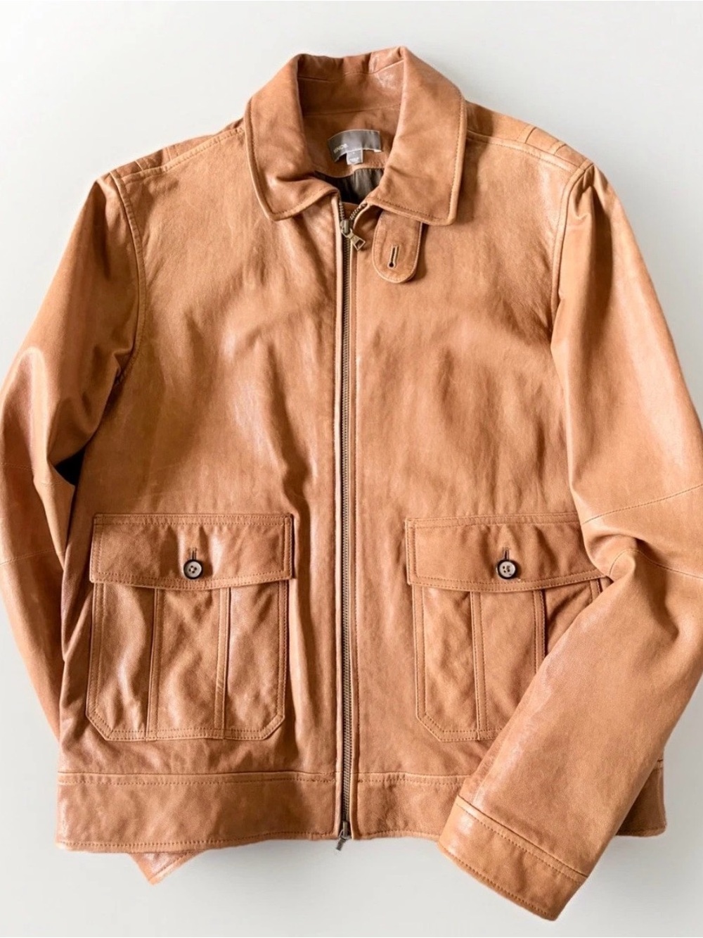 Vince Men's Chestnut Brown Leather Zip Jacket L, Excellent condition
